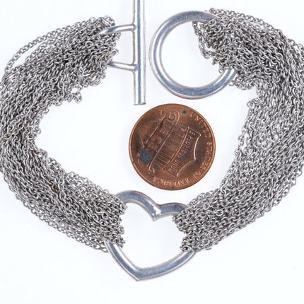 7" Retro Sterling silver mesh link heart bracelet - Estate Fresh Austin