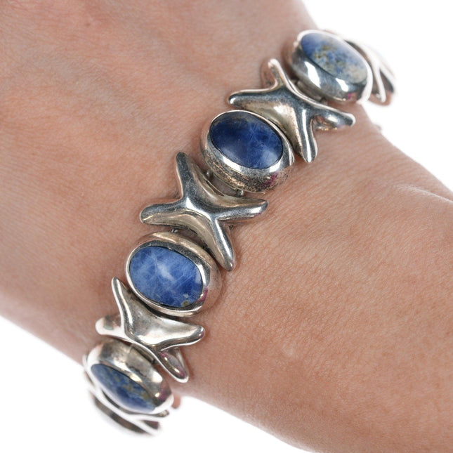 7" Retro Taxco Sterling denim lapis bracelet - Estate Fresh Austin