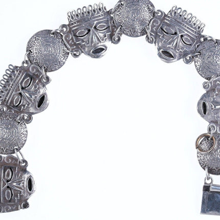 7" Vintage Aztec Style Mexican Sterling silver bracelet - Estate Fresh Austin