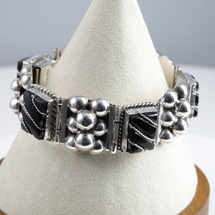 7" Vintage Chunky modernist Mexican Silver Onyx bracelet - Estate Fresh Austin
