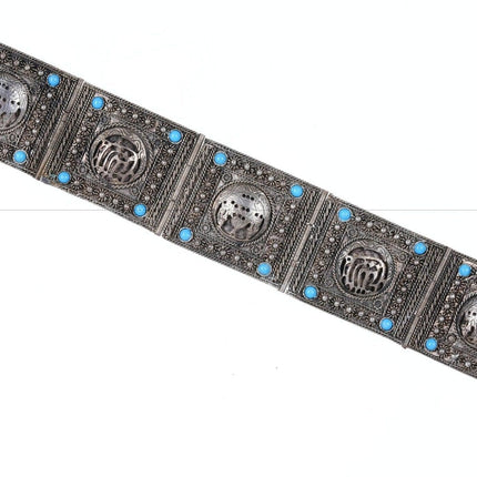 7" Vintage Turkish 900 silver filigree Bracelet with turquoise - Estate Fresh Austin