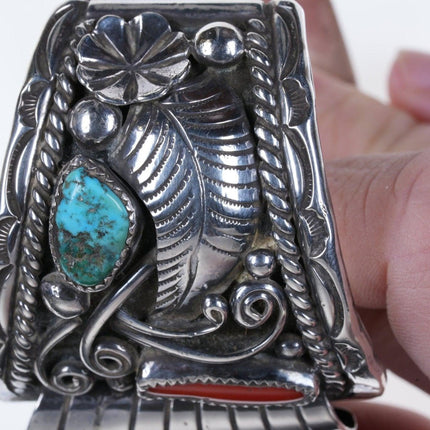 7.25" Large Vintage Yazzie Navajo Cuff Bracelet watch band Sterling Turquoise/Co - Estate Fresh Austin