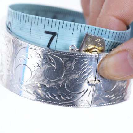 7.5" Vintage Engraved Sterling silver bangle bracelet - Estate Fresh Austin