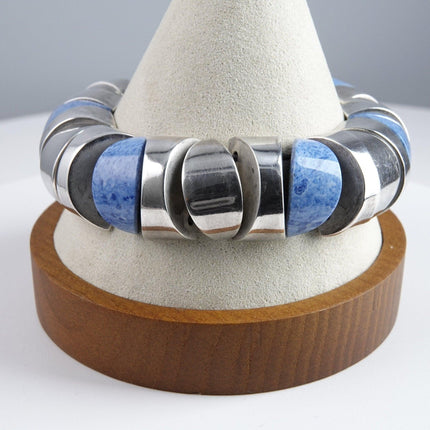 8" Vintage Chunky Modernist Mexican Silver and Natural Stone bracelet - Estate Fresh Austin