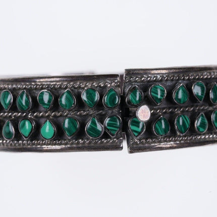 8" Vintage Mexican Sterling silver malachite snake eye bracelet - Estate Fresh Austin