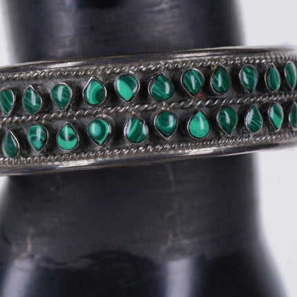 8" Vintage Mexican Sterling silver malachite snake eye bracelet - Estate Fresh Austin