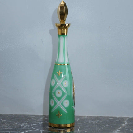 Antique Bohemian Hand painted cut overlay glass decanter with heavy gold - Estate Fresh Austin