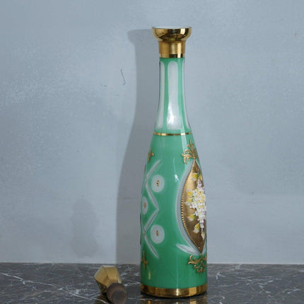 Antique Bohemian Hand painted cut overlay glass decanter with heavy gold - Estate Fresh Austin