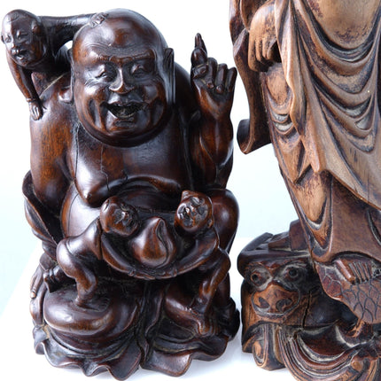 Antique Chinese Carved Wood Buddha and Guanyin Bodhisattva - Estate Fresh Austin
