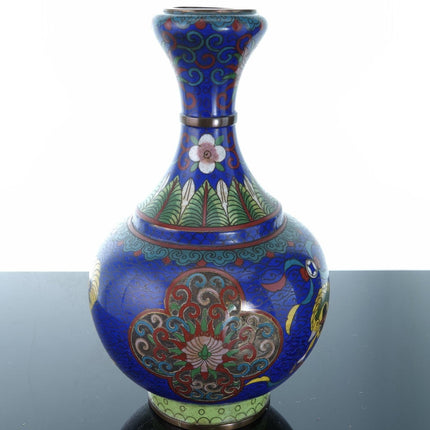 Antique Chinese Cloisonne Bottle Form Vase with Foo lions - Estate Fresh Austin