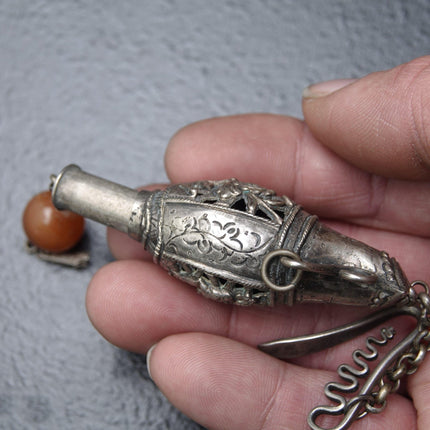 Antique Chinese Qing Dynasty Silver Chatelaine Scent Bottle/ Needle case - Estate Fresh Austin