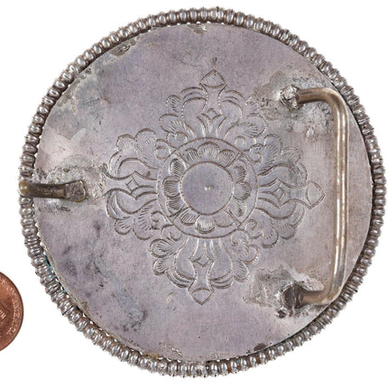 Antique Chinese Repousse Silver/Lapis Dragon Belt buckle - Estate Fresh Austin