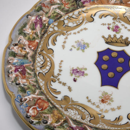 Antique Dresden Capodimonte Style Plate Hand Painted with relief border 10.5" - Estate Fresh Austin