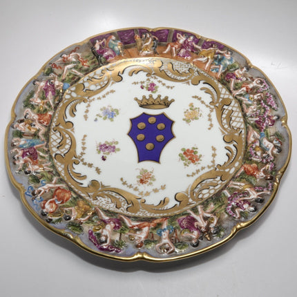 Antique Dresden Capodimonte Style Plate Hand Painted with relief border 10.5" - Estate Fresh Austin