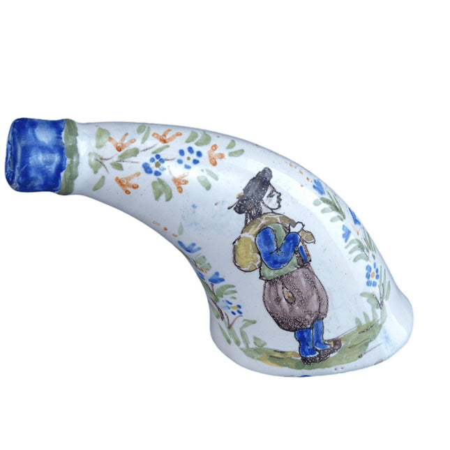 Antique French Faience Quimper Powder Horn Form Snuff Bottle Secouette Flask/Han - Estate Fresh Austin