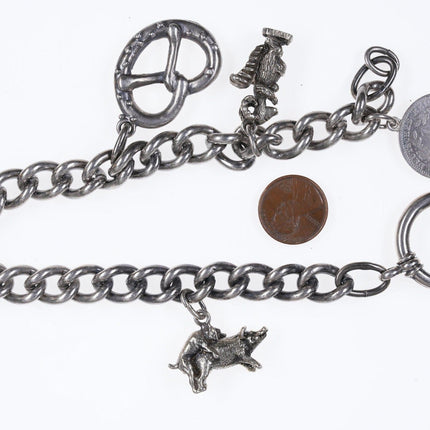 Antique German 835 Silver Watch Fob with Coin and charms - Estate Fresh Austin