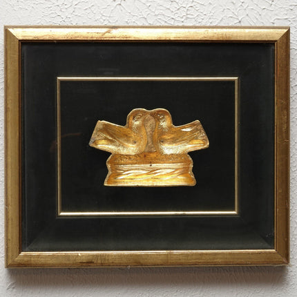 Antique Ice Cream Mold Two Kissing Doves Lovebird Gold Plated and Framed about 5 - Estate Fresh Austin