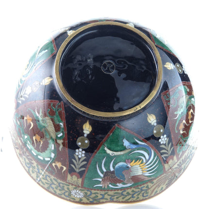 Antique Inaba Signed Japanese Cloisonne bowl with dragons and Roosters - Estate Fresh Austin