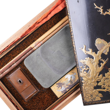 Antique Japanese Black-Lacquer Suzuribako (Writing Box) and Cover, late Meiji or - Estate Fresh Austin