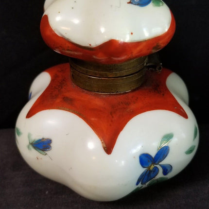 Antique Porcelain Inkwell Hand Painted Blue Flowers 19th Century - Estate Fresh Austin