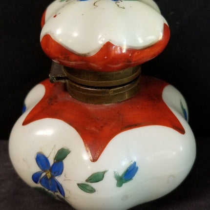 Antique Porcelain Inkwell Hand Painted Blue Flowers 19th Century - Estate Fresh Austin