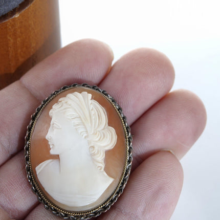 Antique Shell cameo Pendants brooch signed A.C.C. on mount - Estate Fresh Austin