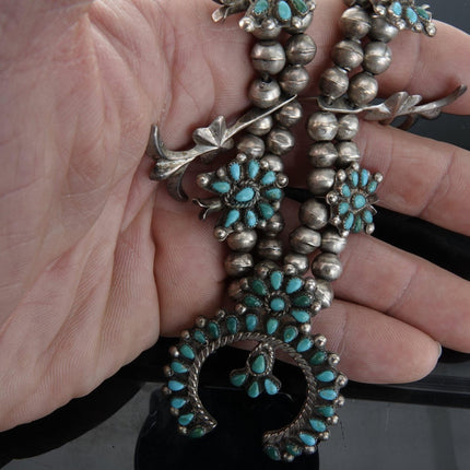 Antique Zuni Petit Point Sterling and Turquoise squash blossom necklace - Estate Fresh Austin