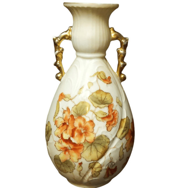 Art Nouveau Royal Rudolstadt embossed Porcelain Hand Painted Floral Vase Gold Ha - Estate Fresh Austin