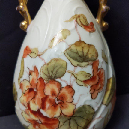 Art Nouveau Royal Rudolstadt embossed Porcelain Hand Painted Floral Vase Gold Ha - Estate Fresh Austin