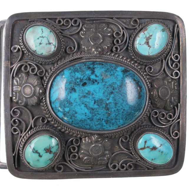 Asian/Middle eastern Antique Sterling turquoise belt buckle - Estate Fresh Austin