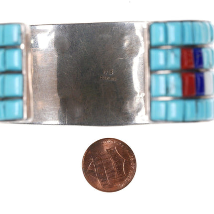 Beyuka Zuni Silver Turquoise and Coral Corn Row cuff bracelet - Estate Fresh Austin