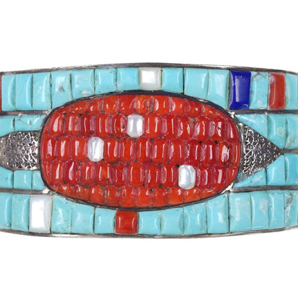 Beyuka Zuni Silver Turquoise and Coral Corn Row cuff bracelet - Estate Fresh Austin