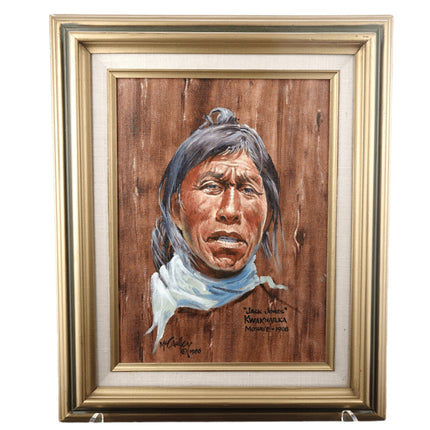 Bud McCaulley(1932-2014) Listed Texas Artist Native American Portrait Oil on Ca - Estate Fresh Austin