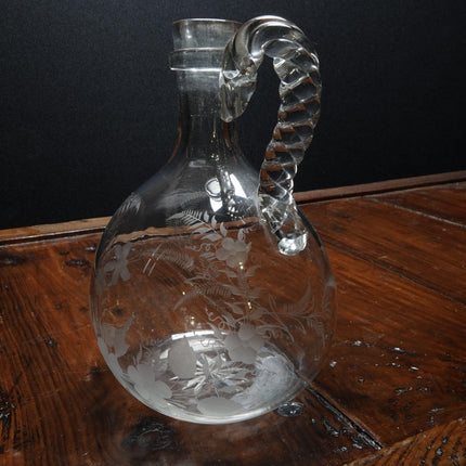 c1830 American Flint Glass Wheelcut Handled Bottle - Estate Fresh Austin