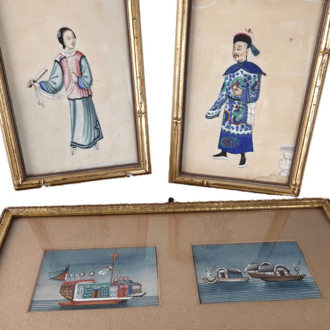 c1850 Antique Chinese Pith Watercolor/Gauche Paintings on rice paper framed earl - Estate Fresh Austin
