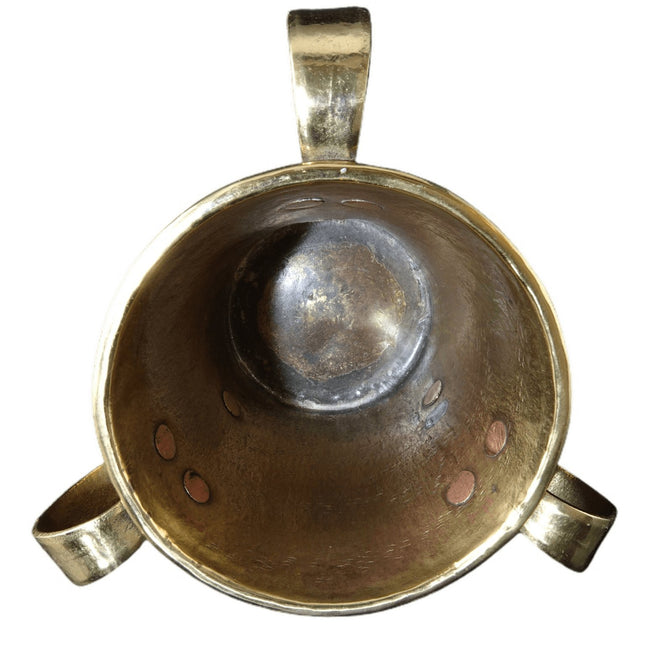 c1850 Judaica Russian Brass Loving cup 3 Handled Hand Wrought copper rivets - Estate Fresh Austin