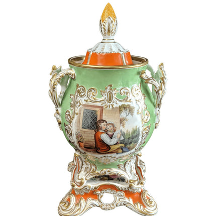 c.1850 Old Paris Porcelain Covered Pokal with Stand Hand Painted Children Flower - Estate Fresh Austin