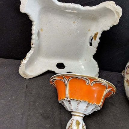 c.1850 Old Paris Porcelain Covered Pokal with Stand Hand Painted Children Flower - Estate Fresh Austin