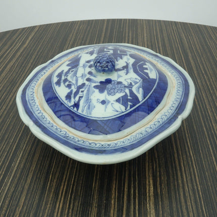 c1850s Chinese Canton Blue and White Covered Vegetable Dish with Lid - Estate Fresh Austin