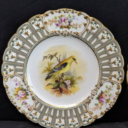 c1855 Minton Hand Painted Bird Plates in Devon Shape 9.5" pair - Estate Fresh Austin