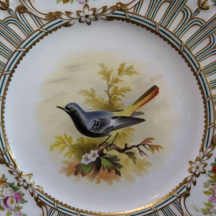 c1855 Minton Hand Painted Bird Plates in Devon Shape 9.5" pair - Estate Fresh Austin