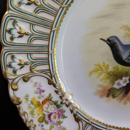 c1855 Minton Hand Painted Bird Plates in Devon Shape 9.5" pair - Estate Fresh Austin