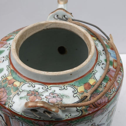 c1860 Chinese Export Famille Rose Medallion Teapot with original cloth covered w - Estate Fresh Austin