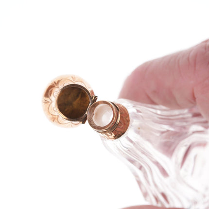 c1860 French 14k Gold top cut glass perfume bottle 1 - Estate Fresh Austin