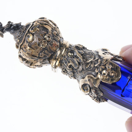 c1860 French Cobalt blue cut glass perfume with ornate silver mounting - Estate Fresh Austin