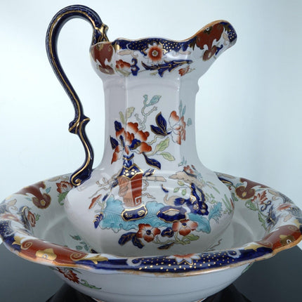 c1860 Masons Chinese Vase Ironstone Chinoisiere Hand Painted Polychromed Transfe - Estate Fresh Austin