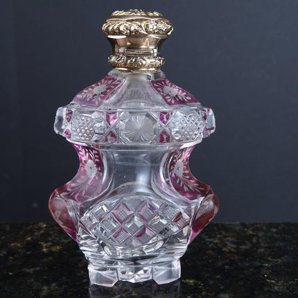 c1870 14K gold lid Cut overlay Glass Perfume bottle Corset form - Estate Fresh Austin