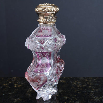 c1870 14K gold lid Cut overlay Glass Perfume bottle Corset form - Estate Fresh Austin