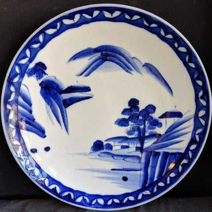 c1880 2 Japanese Blue/white Porcelain Chargers Hand Painted 10.75" & 11.25" - Estate Fresh Austin