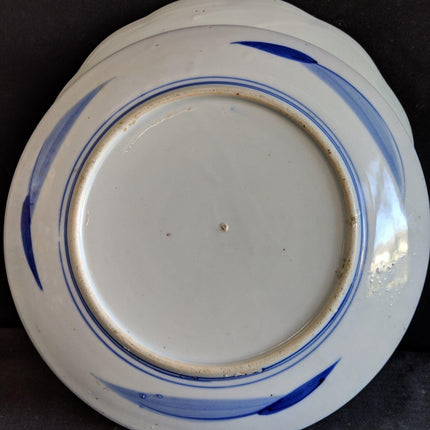 c1880 2 Japanese Blue/white Porcelain Chargers Hand Painted 10.75" & 11.25" - Estate Fresh Austin